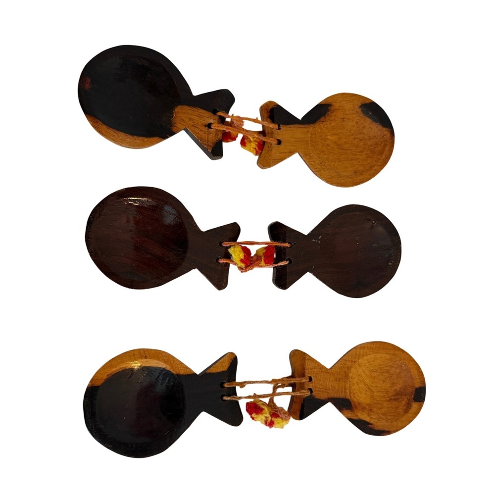 Handmade Wooden Castanets Set of 3 Pairs – Traditional Folk Instrument‎